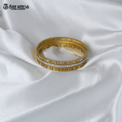 Roman numeral gold finish crystal bracelet for women