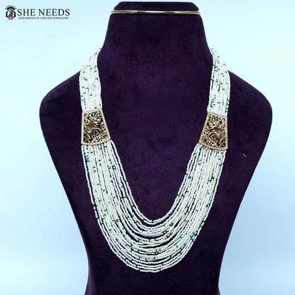 Cutting pearl green beads chain necklace with elephant side pendant by She Needs Jewellery