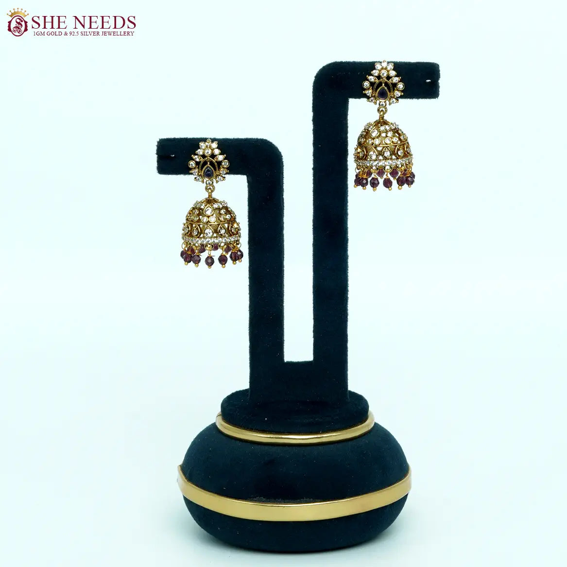 Regal Sapphire Drop Antique Jhumka Earrings