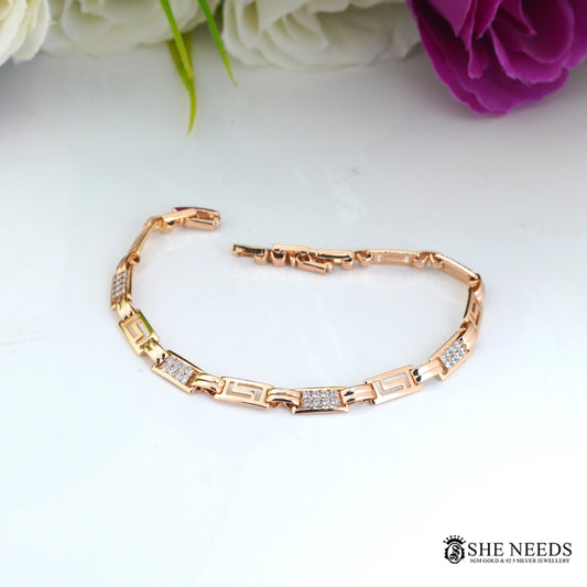 Men’s Rose Gold Greek Pattern Bracelet with CZ Stones