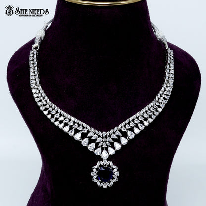 Regal teardrop heirloom rhodium silver statement necklace with center pendant design