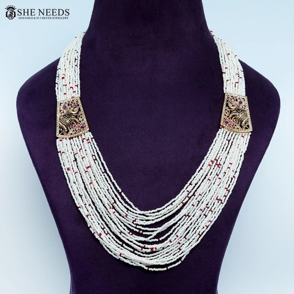 Cutting pearl Pink beads chain necklace with elephant side pendant by She Needs Jewellery