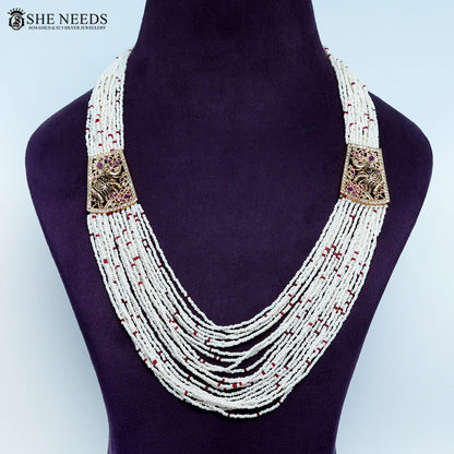 Cutting pearl Pink beads chain necklace with elephant side pendant by She Needs Jewellery