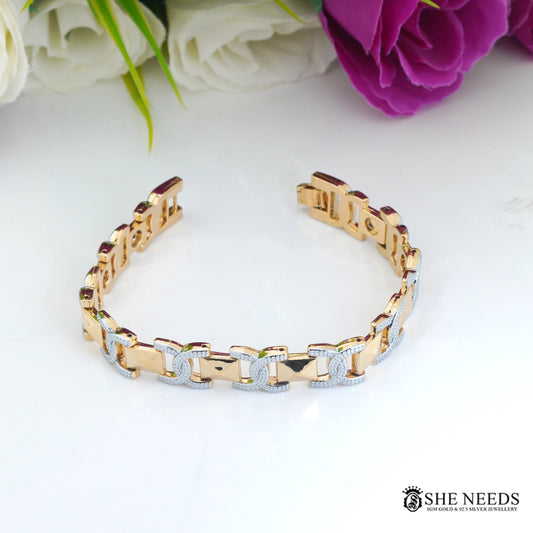 Men’s Gold & Silver Designer Link Bracelet with Stud Pattern
