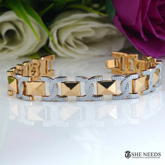 Men’s Gold & Silver Designer Link Bracelet with Stud Pattern