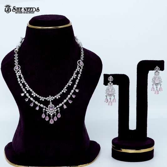 Ethereal layered blossom rhodium silver necklace with floral design and center pendant