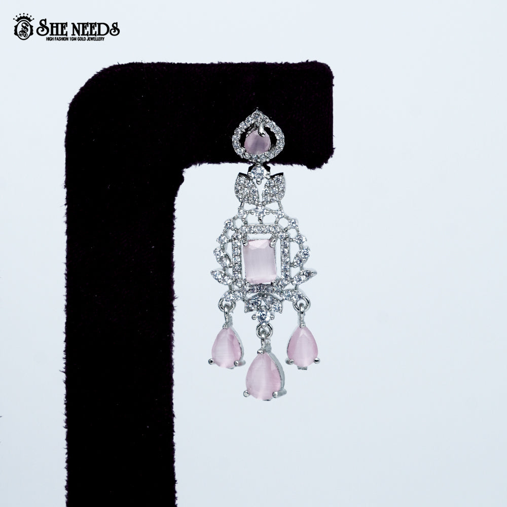 Ethereal layered blossom rhodium silver necklace with floral design and center pendant