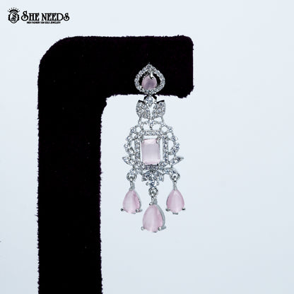 Ethereal layered blossom rhodium silver necklace with floral design and center pendant