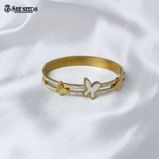 Butterfly gold finish crystal bracelet for women