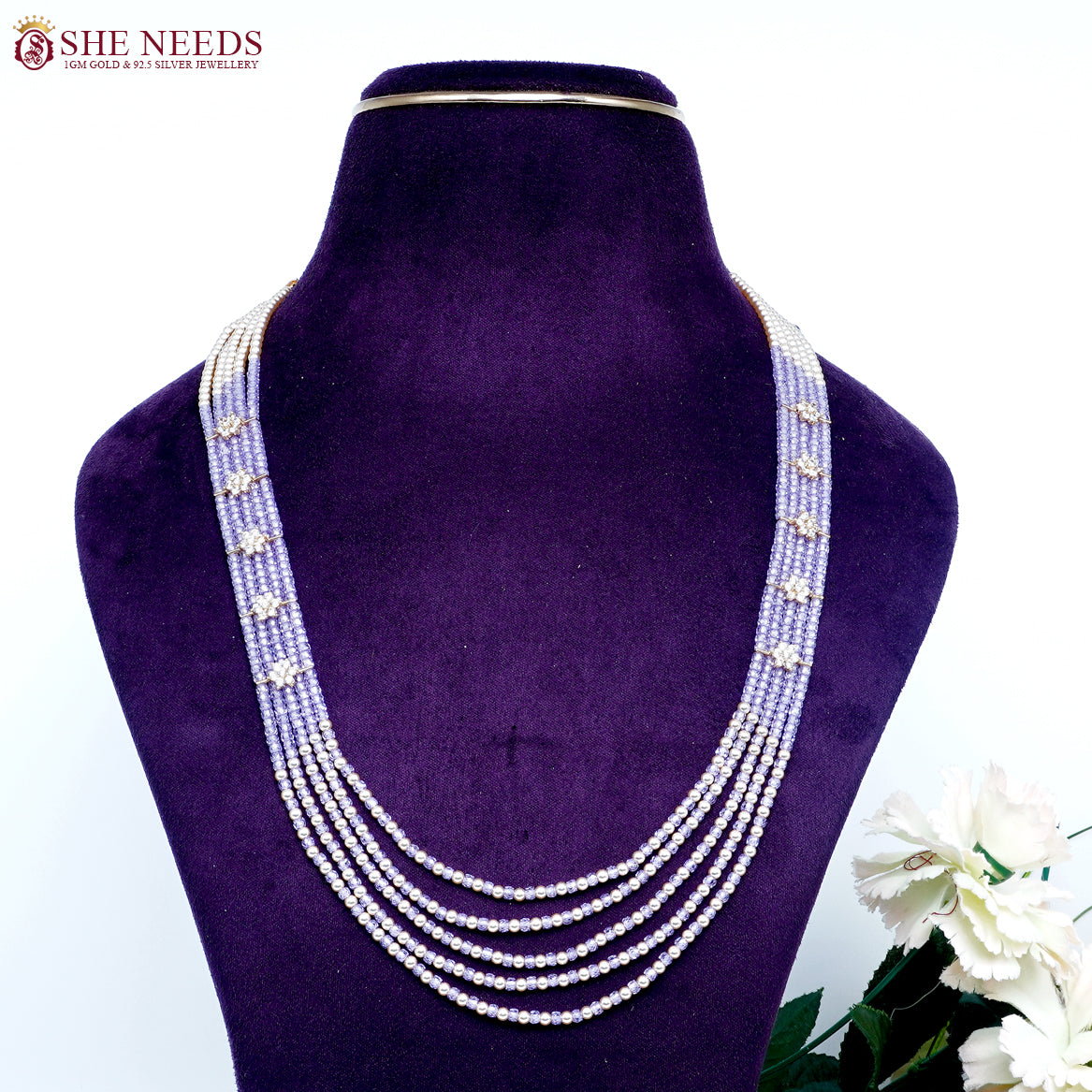 Ethnic Grace Lavender Pearl Beads Necklace