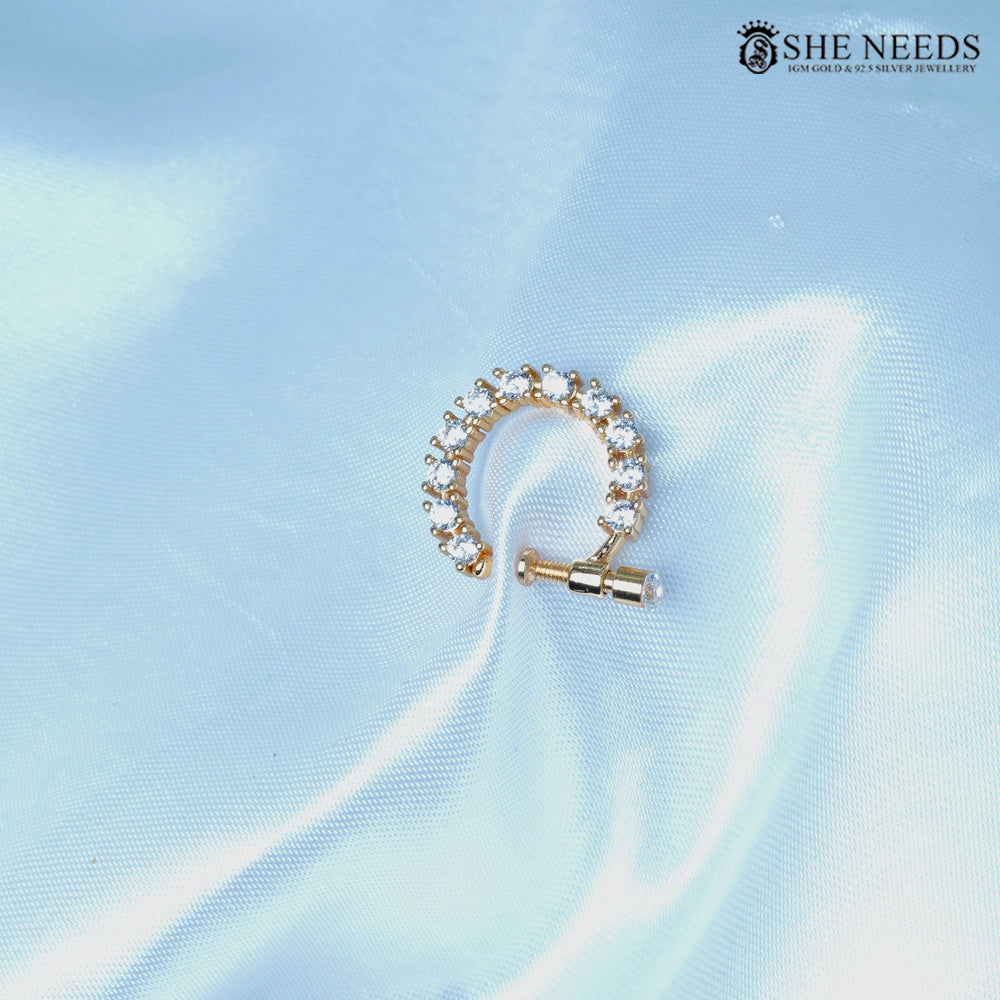 CZ diamond-style curved nose pin in gold finish by She Needs Jewellery