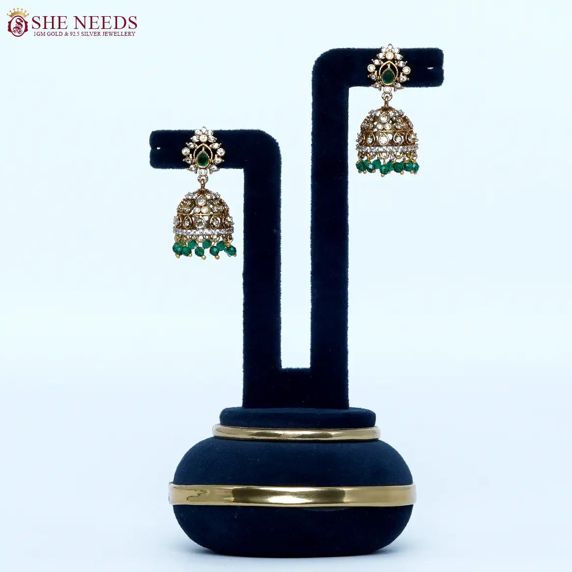 Regal Sapphire Drop Antique Jhumka Earrings