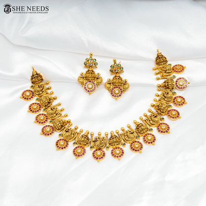 Nakshi bottu mala necklace set with goddess design by She Needs Jewellery