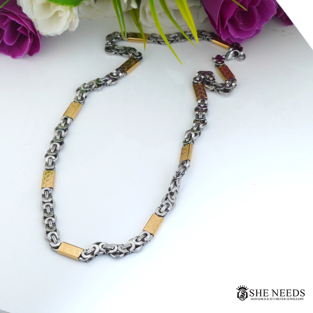 Men’s Two Tone Designer Chain Necklace  Silver & Gold Link Chain