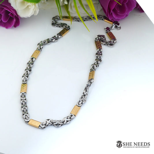 Men’s Two Tone Designer Chain Necklace  Silver & Gold Link Chain