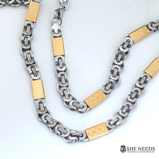 Men’s Two Tone Designer Chain Necklace  Silver & Gold Link Chain
