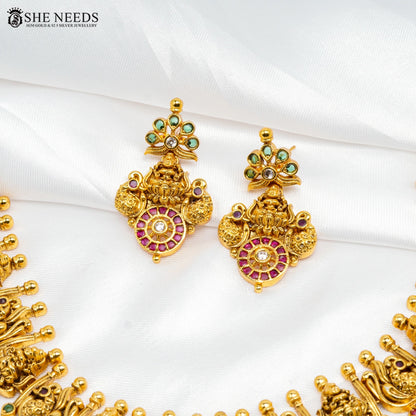 Nakshi bottu mala necklace set with goddess design by She Needs Jewellery
