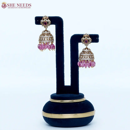 Royal blush crystal antique jhumka earrings by She Needs Jewellery