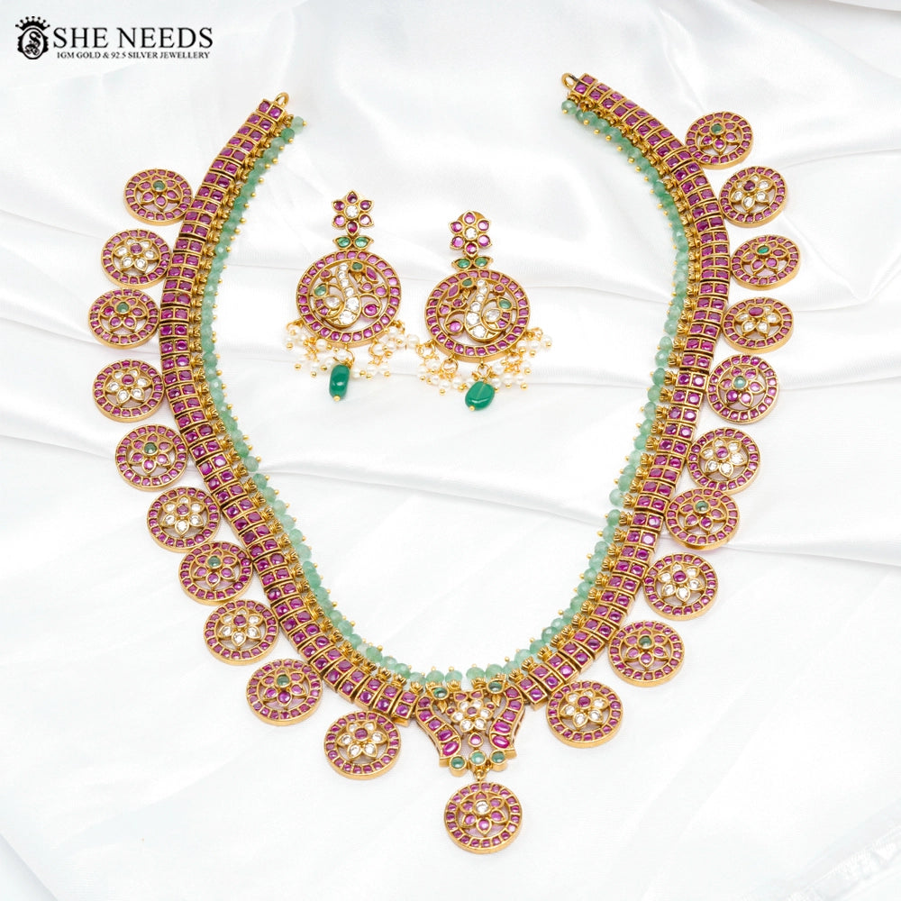 Traditional Kempu Stone Short Necklace Set