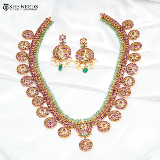 She Needs Jewellery traditional Kempu stone short necklace set with earrings