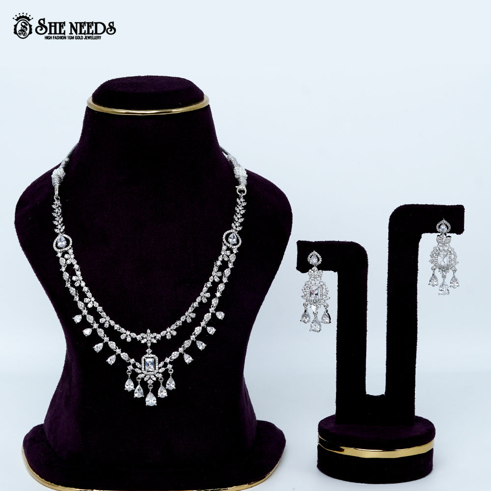 Ethereal Layered Blossom Rhodium Silver Necklace
