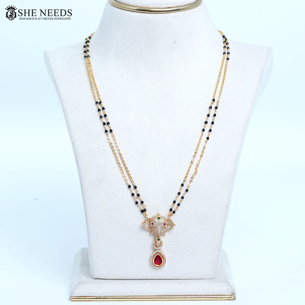 Royal Red Drop Elephant CZ Pendant Mangalsutra