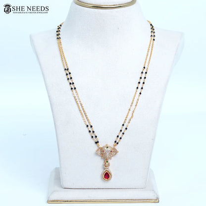 Elephant pendant mangalsutra with CZ stones and red drop by She Needs Jewellery