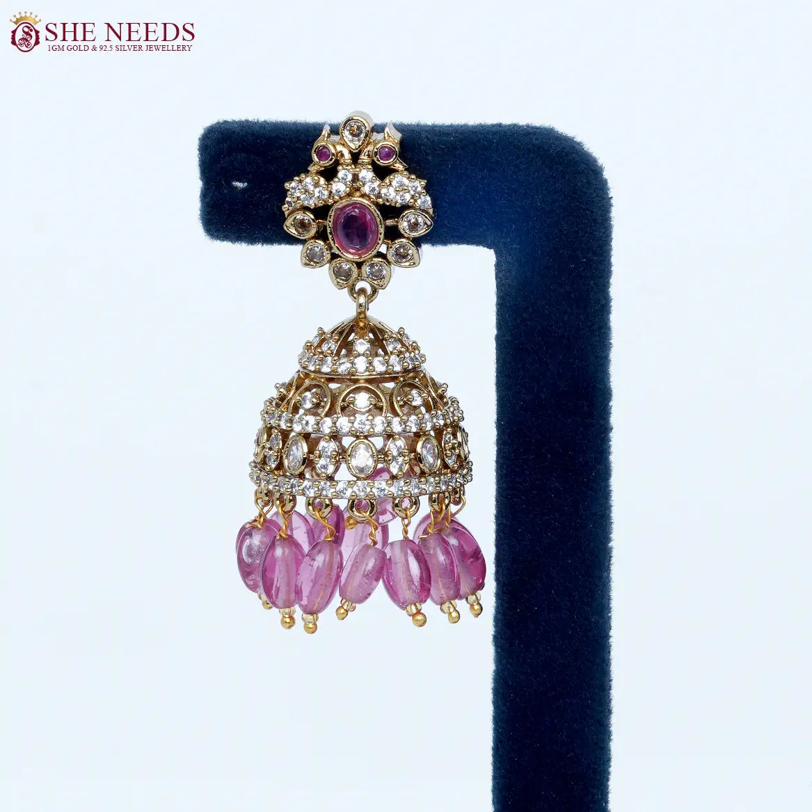 Royal Blush Crystal Antique Jhumka Earrings