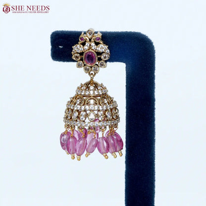 Royal blush crystal antique jhumka earrings by She Needs Jewellery