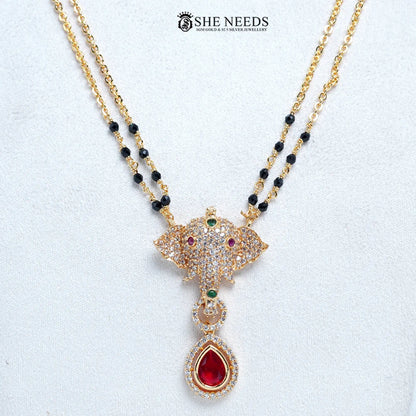 Elephant pendant mangalsutra with CZ stones and red drop by She Needs Jewellery