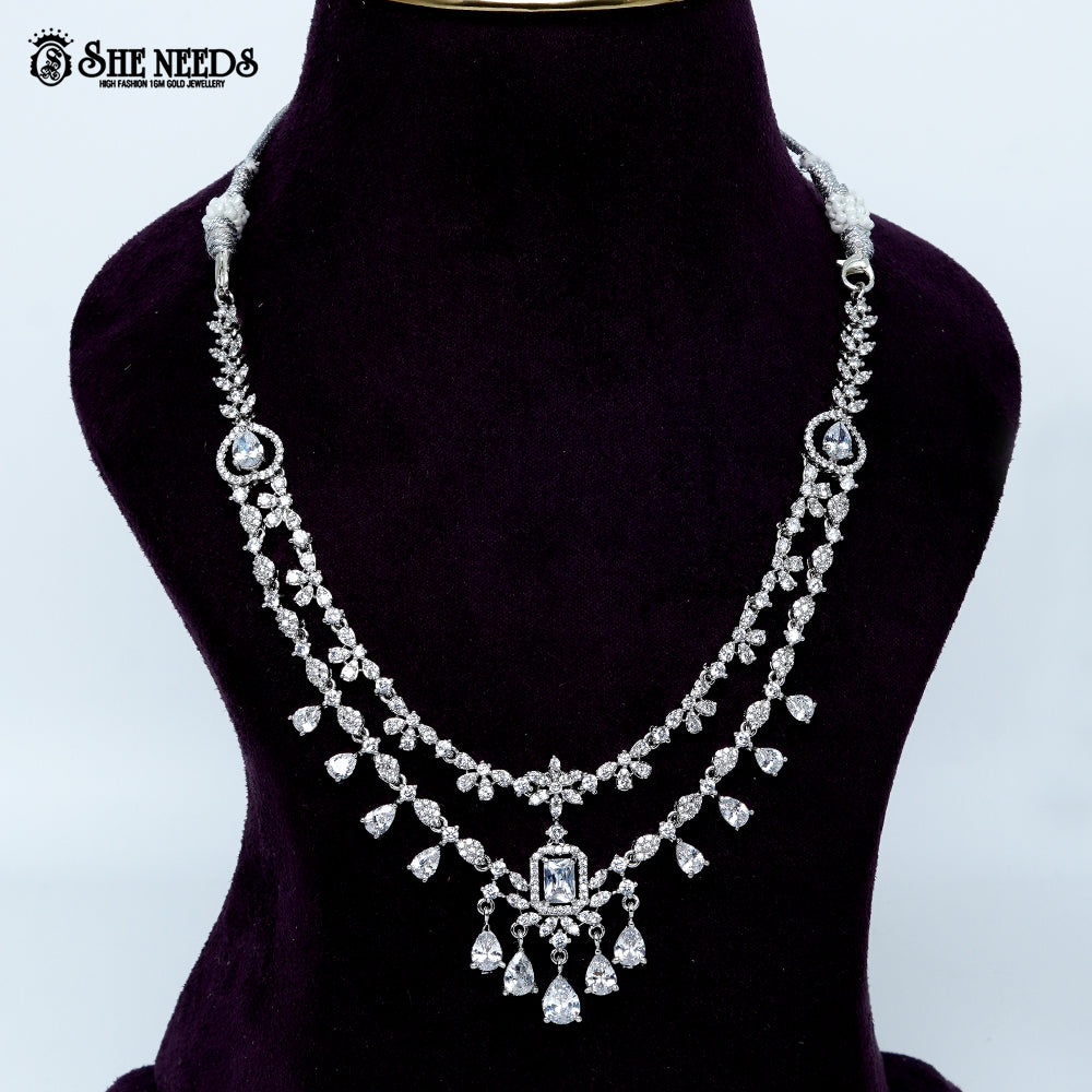 Ethereal Layered Blossom Rhodium Silver Necklace