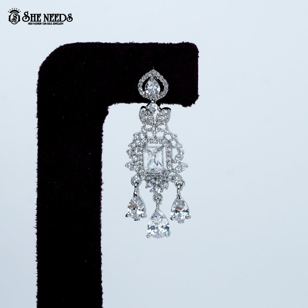 Ethereal layered blossom rhodium silver necklace with floral design and center pendant