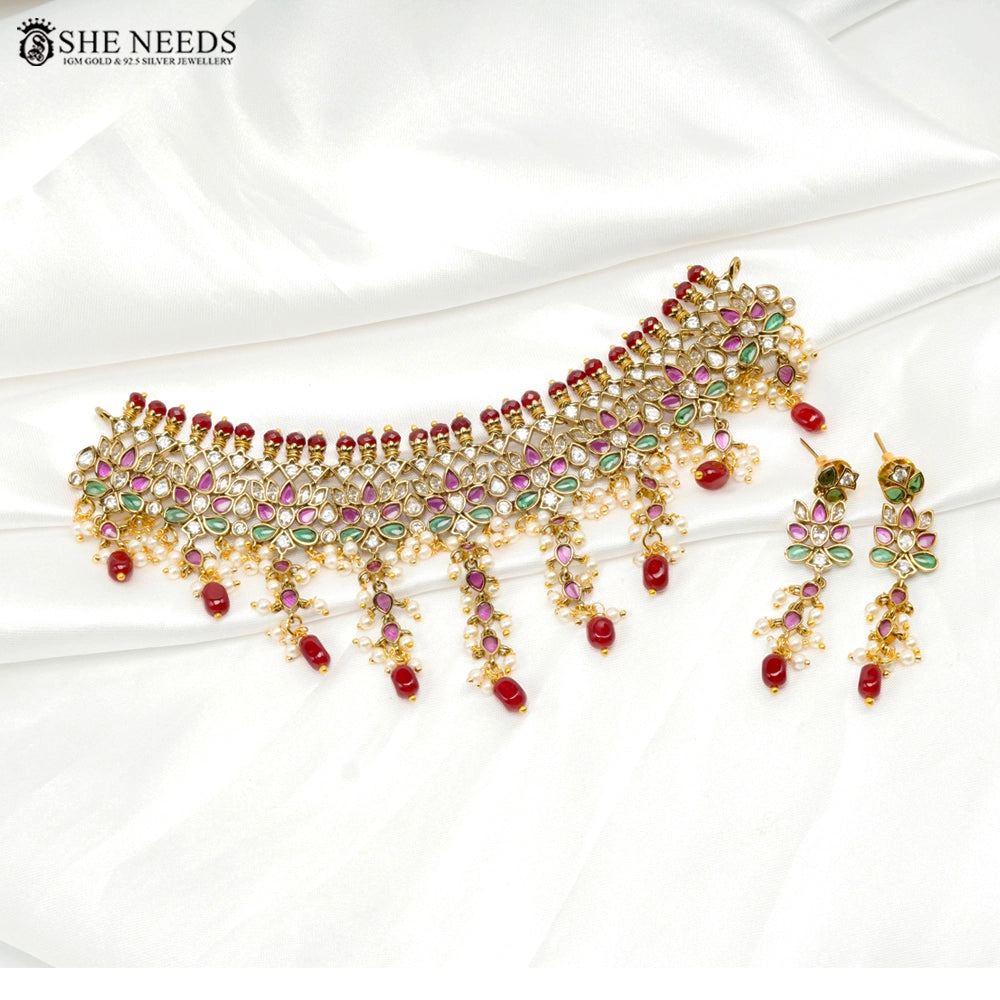 Traditional Multi-Stone Bridal Choker Necklace