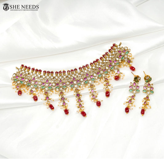 She Needs Jewellery traditional multi-stone bridal choker necklace set with pearl drops