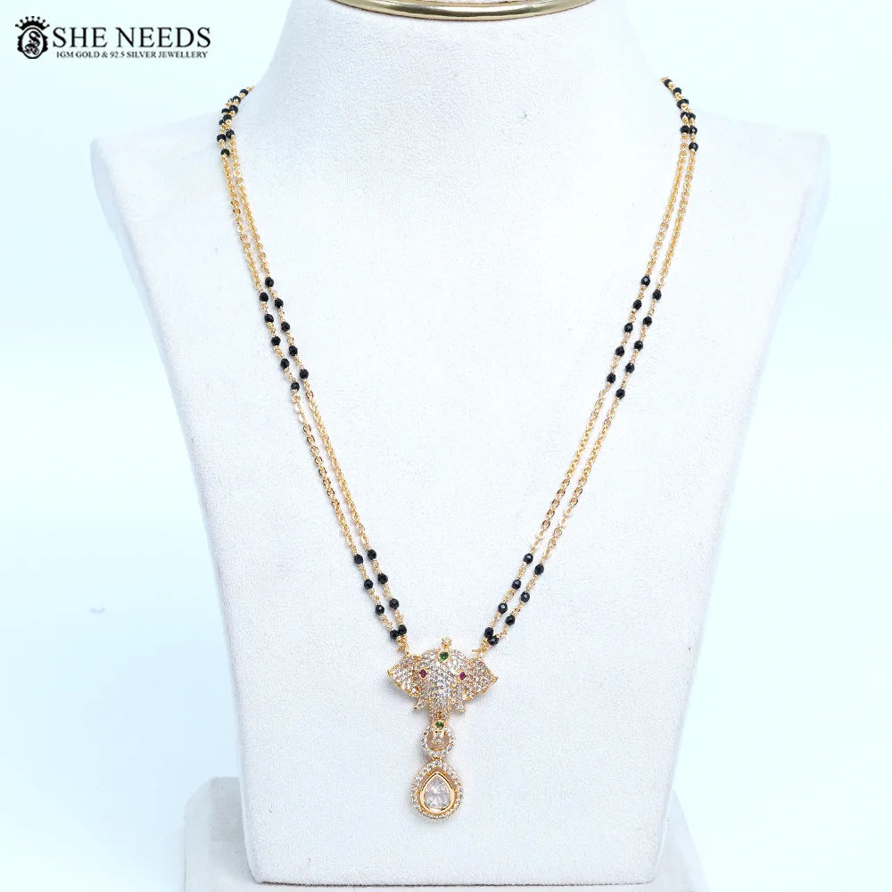 Elephant pendant mangalsutra with CZ stones and red drop by She Needs Jewellery