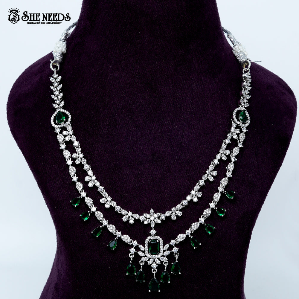 Ethereal layered blossom rhodium silver necklace with floral design and center pendant