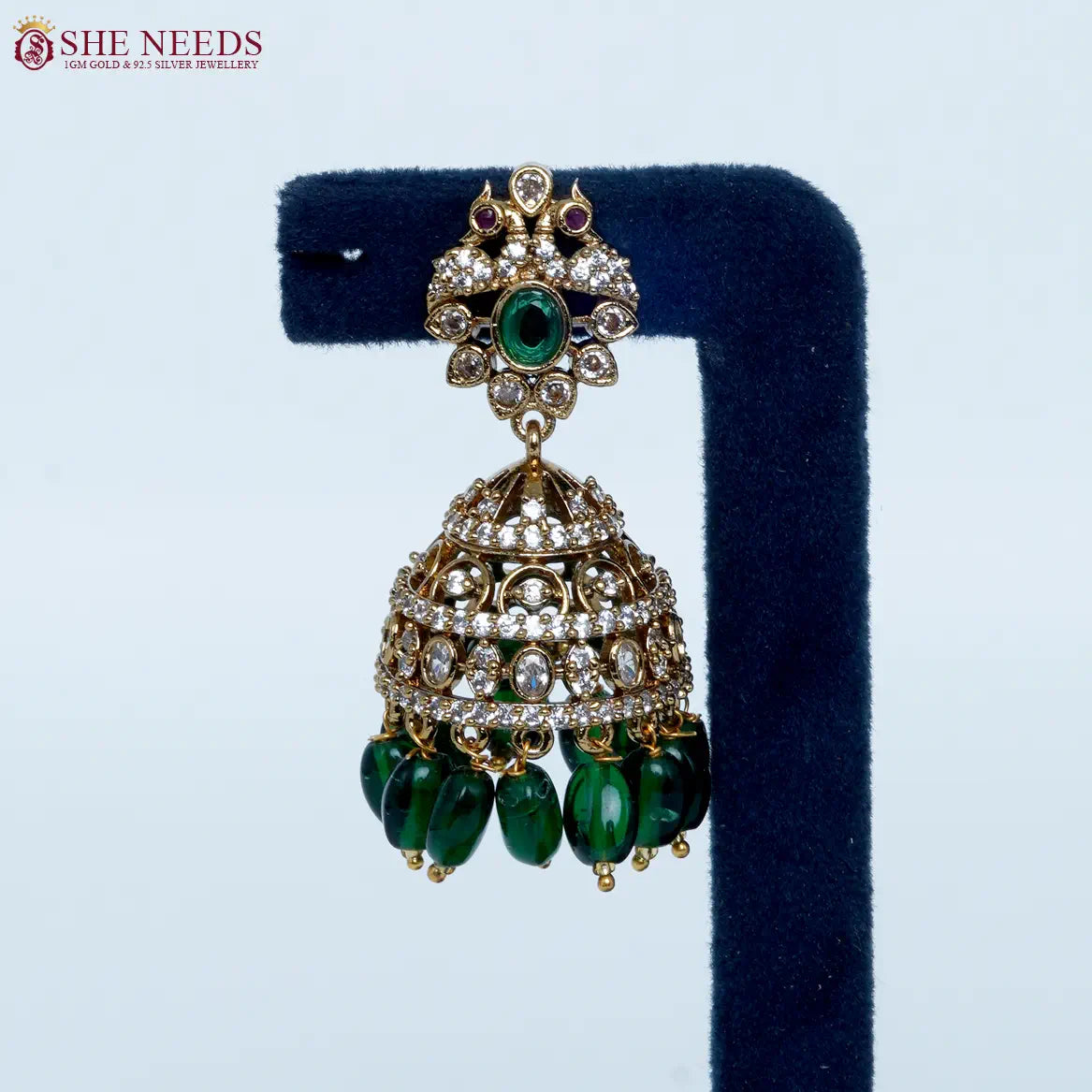 Royal Blush Crystal Antique Jhumka Earrings