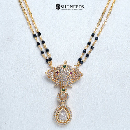 Elephant pendant mangalsutra with CZ stones and red drop by She Needs Jewellery