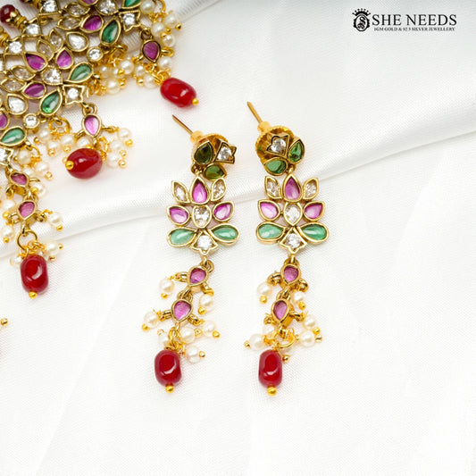 She Needs Jewellery traditional multi-stone bridal choker necklace set with pearl drops