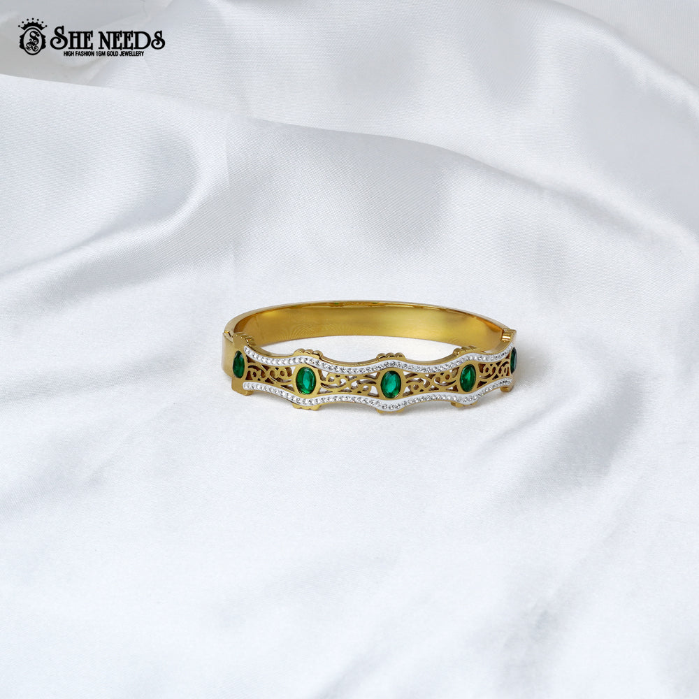 Gold plated green stone designer bracelet for women