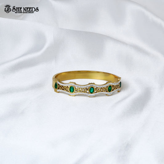 Gold plated green stone designer bracelet for women