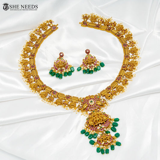 She Needs Jewellery antique nakshi short necklace set with green beads