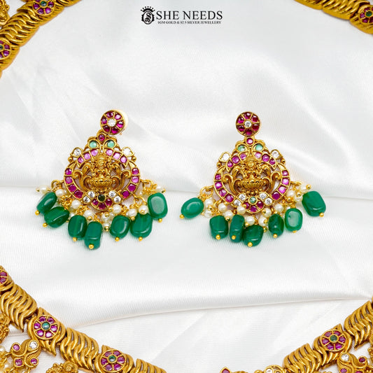 She Needs Jewellery antique nakshi short necklace set with green beads