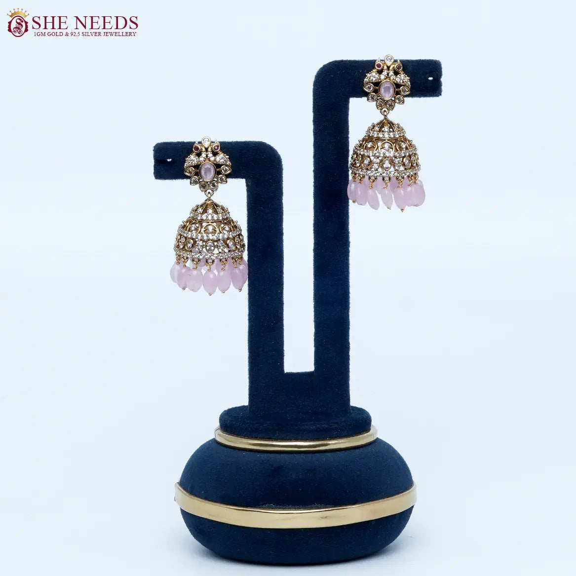 Royal Blush Crystal Antique Jhumka Earrings