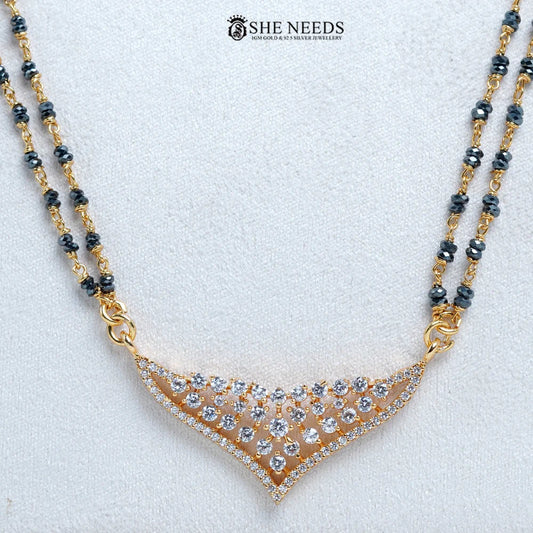Elegant Curved CZ Mangalsutra with Black Beads