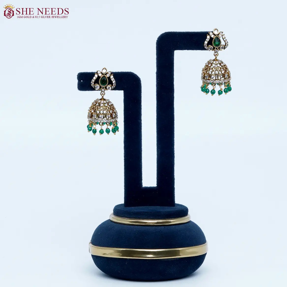Emerald Sparkle Antique Jhumka Earrings