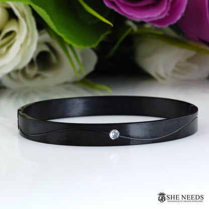 Black Stainless Steel Bracelet for Men with Stone