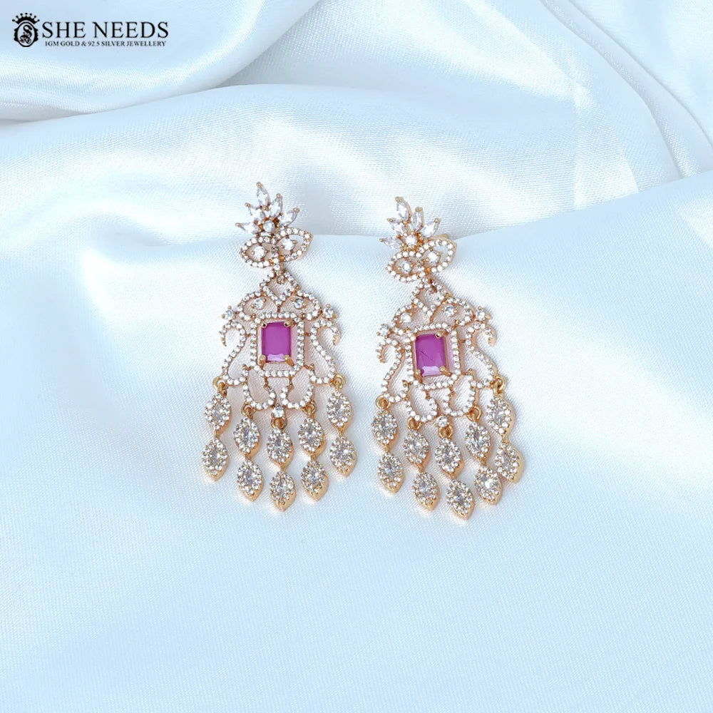 Royal Ruby Glow Chandbali Earrings with CZ Stones