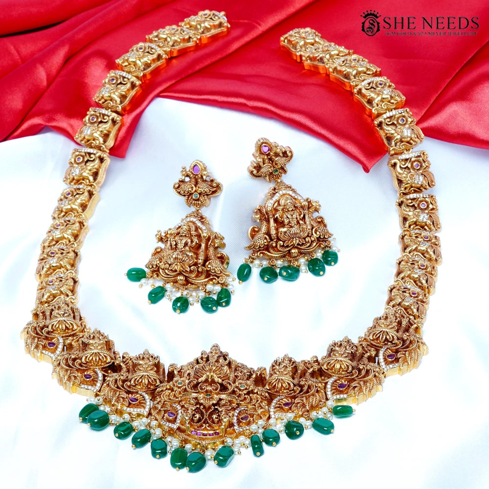 Grand Nakshi Long Necklace Set with Lakshmi Motif