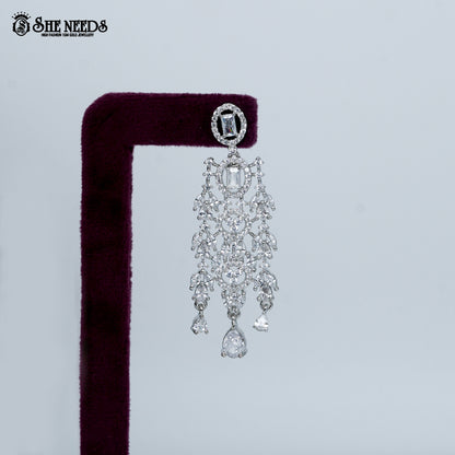 Imperial oval filigree rhodium silver statement necklace with cascading drops